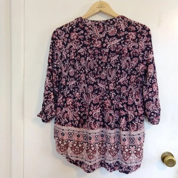 Knox Rose Thistle Floral Print Tunic Hi-Low Smocking Size S Boho - Picture 5 of 7